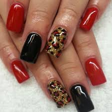 Gold and black nail art: Red Black And Gold Acrylic Nails Novocom Top