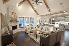 Living Room Opens Up To Kitchen Open Concept Home Wood Beams And Wood Floor Mc Open Concept Living Room Open Living Room Design Dream House Ideas Kitchens