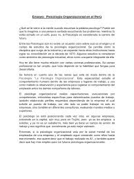 Únicamente al sector de las pruebas y/o. Ensayo Psicologia Orgnizacional En El Peru