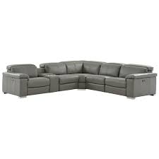 Charlie Gray Leather Power Reclining Sectional El Dorado Furniture