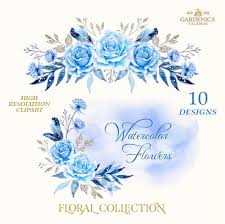 Blue Roses Clipart Blue Watercolor Flowers Clipart Blue Etsy In 2020 Clip Art Digital Flowers Watercolor Flowers