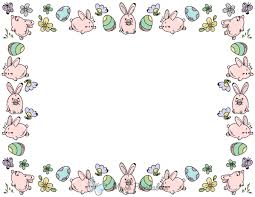 A bunny with an easter egg in white border. Printable Landscape Kawaii Easter Bunny Page Border