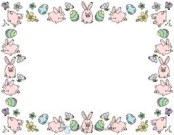 Painted easter egg in dark pink border. Printable Landscape Kawaii Easter Bunny Page Border