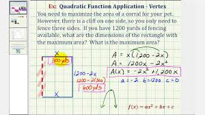 Ex Quadratic Function Application Maximum Area Youtube Quadratics Quadratic Functions Function