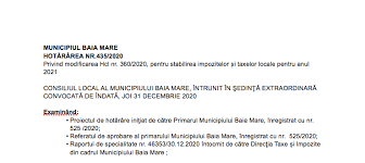 Astăzi este vineri , 19 martie 2021. Municipiul Baia Mare HotÄrarea Nr 435 2020 Privind Modificarea Hcl Nr 360 2020 Pentru Stabilirea Impozitelor Èi Taxelor Locale Pentru Anul 2021 Actualmm Ro Ètiri