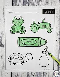 Three pages (two pages labeled, one unlabeled) of pictures to color green, from celery to turtle. Coloring Sheets Playdough To Plato