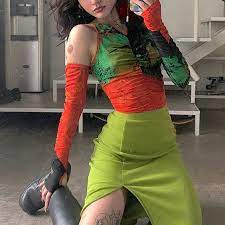 Compre Long Fingerless Gloves Women Sleeveless Mesh Crop Top With Color Block Tie Dye Sexy V Neck Ruched Slim Vest Shirts Barato Frete Gratis Avaliacoes Reais Com Fotos Joom