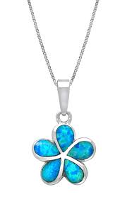 Sterling Silver Plumeria Flower Necklace Pendant With Simulated Blue Opal We Do Hope You Love O Womens Jewelry Necklace Blue Opal Necklace Pendant Necklace