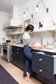 Modern Farmhouse Kitchen Design With Navy Kitchen Cabinets And White Kitchen Cabinets Kitchen Open She Home Decor Kitchen Navy Kitchen Cabinets Kitchen Design