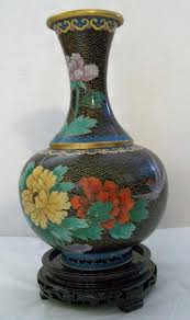 Vintage Chinese Zi Jin Cheng Cloisonne Black Vase With Bird And Flowers Black Vase Vase Cloisonne