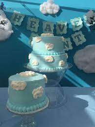 Heaven Sent Cake Blue And White Clouds Cake Heavenly Baby Shower Boy Baby Shower Themes Baby Shower Desserts