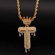 Pin On 14k Gold Iced Out Drip Letter Pendant Necklaces