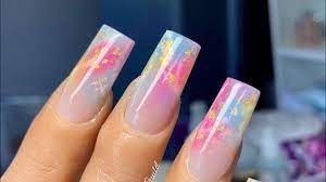 For a cool touch, just do a line of polkadots around the edge of your nail. Pretty Acrylic Nail Design Medium Length Square Nails Youtube