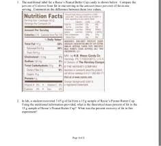 How much sugar is in a reese cup? 1 The Nutritional Label For A Reese S Peanut Butter Chegg Com
