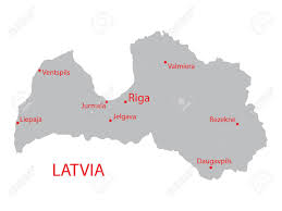 Estonia se encuentra al norte, rusia al este, bielorrusia al sureste y lituania al sur. Gris Mapa De Letonia Con Indicacion De Las Ciudades Mas Grandes Ilustraciones Vectoriales Clip Art Vectorizado Libre De Derechos Image 36424439