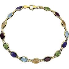 Multi Gemstone 14kt Yellow Gold Tennis Bracelet Oval Gemstone Etsy Multi Gemstone Bracelet Gemstone Bracelet Gemstones