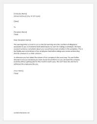 Sample response to employee allegations. Warning Letter For The Use Of Offensive Actions Word Excel Templates