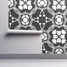 Add bold geometrics to your space with stripped hexagon white and gold peel and stick wallpaper by roommates. Spanish Tile Wallpaper Modern Farmhouse By Mintedtulip Etsy In 2021 Tile Wallpaper Wallpaper Modern Modern Wallpaper