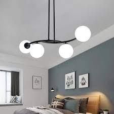 Dimmable led flush mount light ceiling, 40w 5 lights modern close to ceiling light fixture with remote for bedroom dining room kitchen lamp (white) by ivy bronx. Milky Glass Orb Chandelier Light Modern Black Ceiling Light Fixture For Living Room Beautifulhalo Com
