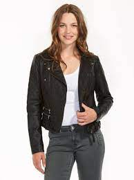 Just Jeans Au Zipped Leather Jacket Denim Women Clothes