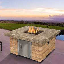 Add modern warmth and ambiance to your outdoor space with an outdoor gas fireplace! Cal Flame Stone Veneer Steel Propane Natural Gas Fire Pit Table Wayfair