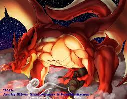 1boy cum dragon fairy tail horn igneel lava male male only mist  muscular night penis silver shadowheart solo volcano 