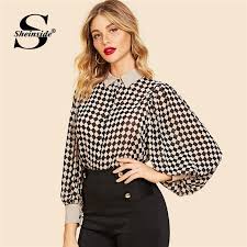 Sheinside Haki Vintage Bishop Ekose Kadin Gomlek Bahar Icin 2019 Uzun Kollu Bluzlar Moda Stilleri Elbise Kol Modelleri Kadin Kiyafetleri