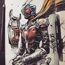 diego lizarazo on instagram regram felixipart redesign riderman kamenrider maskedrider superhero cyborg riderman redesign character ink sketch