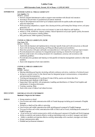Clinical Trials Assistant Resume Samples Velvet Jobs