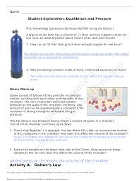 Gizmos Student Exploration Equilibrium And Pressure Questions And Answers