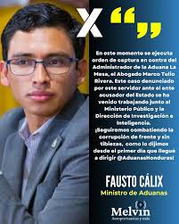 honduras 🇭🇳 ✍️ Lo escrito vía #twitter #x por el Ministro de Aduanas  Fausto Cálix. 📌 Cálix informa acerca de la captura de Marco Tulio Rivera,  por cohecho detienen a administrador de