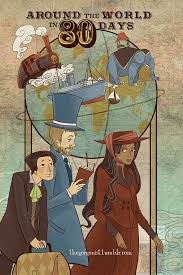 Around The World In 80 Days 12x18 Original Literary Art Poster Etsy In 2020 Around The World In 80 Days Poster Art Illustrations Posters