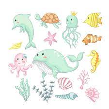Sea Animal Clipart Set Of Cute Sea Animals Ocean Undersea Etsy Cartoon Clip Art Animal Clipart Under The Sea Clipart
