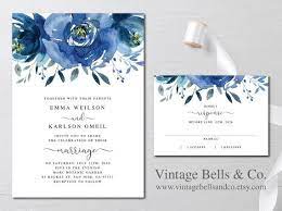 Wedding Invitation Navy Blue Floral Invitation Royal Blue Etsy In 2021 Fun Wedding Invitations Flower Wedding Invitation Wedding Invitations Diy