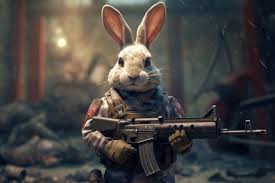 Rabbit in body armor and with a machine gun beast in an armor with glowing  eyes generative ai | Premium AI-generated image