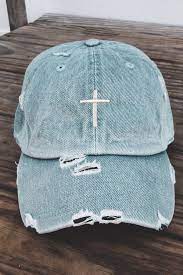Cross Distressed Baseball Hat Adjustable Metal Closure Denim Baseball Hats Outfits With Hats Baseball Cap Outfit