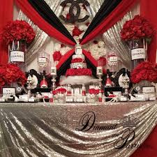 Birthday Red Black And Gold Party Decorations 90x156 Premium Sequin Rectangle Tablecloth Rose Gold Blush Silver Party Decorations Red Birthday Party Chanel Birthday Party