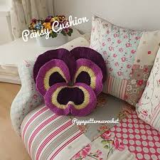 Pansy Cushion Pattern By Connie Rockliff Crochet Cushion Cover Cushion Pattern Flower Pillow