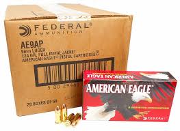 Federal American Eagle Ammunition 9mm Luger 124 Grain Full Metal Jacket, in stock buy now
