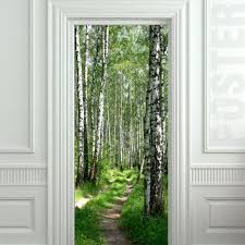 Autocollant De Porte Foret De Bois De Bouleau Film Decole Facon Murale Autocollante Affiche 30x79inch 77x200 Cm Door Stickers Door Murals Mural
