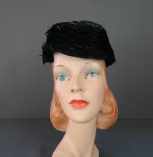 Vintage Black Feathers Hat 1960s by Ruth Henriette