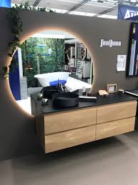 Miroir Orbe Et Meuble Vasque En Bois Meuble Salle De Bain Meuble Salle De Bain Ikea Salle De Bains Bois Et Noir