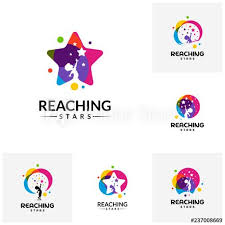 Set Of Reaching Stars Logo Design Template Dream Star Logo Emblem Colorful Creative Symbol Icon C Star Logo Design Kids Logo Design Logo Design Template