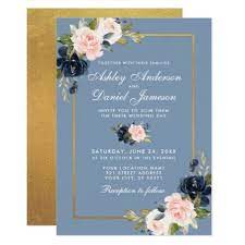 Dusty Blue Pink Blush Floral Gold Wedding Invitation Weddinginvitation Cards Custom Gold Wedding Invitations Elegant Wedding Invitations Wedding Invitations