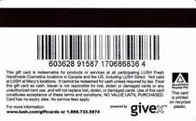 Double check the account number. Gift Card Lush Lush Canada Cosmetics Col Ca Lush 001