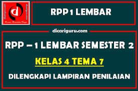 Rpp 1 Lembar Kelas 4 Tema 7 Dilengkapi Lampiran Penilaian Dicariguru Com