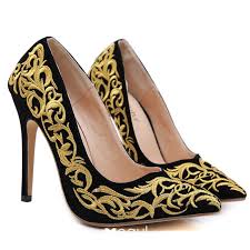 Beautiful Black And Gold High Heels Chic Beautiful Black Gold Evening Party Lace Pumps 2020 11 Cm Stiletto Heels Pointed Toe Pumps Womens Shoes High Heels Heels Lace Heels