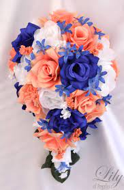 Check spelling or type a new query. Wedding Bouquet Bridesmaid Bouquet Wedding Flower Silk Flower Bouquet 17 Pieces Cascade Teardrop Coral Royal Navy Lily Of Angeles