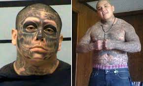 Interestingly he was diagnosed with a benign brain tumor before he had any tattoos although i think interestingly she used to be a lawyer. Texas Man Jacob Padua With Full Face Skull Tattoo Arrested For Beating Girlfriend Daily Mail Online