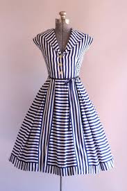 Vintage 1950s Navy And White Nautical Striped Dress W Ribbon Waist Tie M Ropa Ropa Tumblr Vestidos